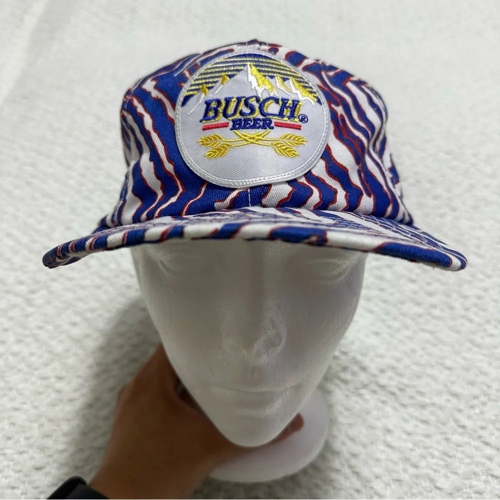 Busch Beer Tiger Pattern Blue Red Snap Back Cap Hat - Picture 2 of 9
